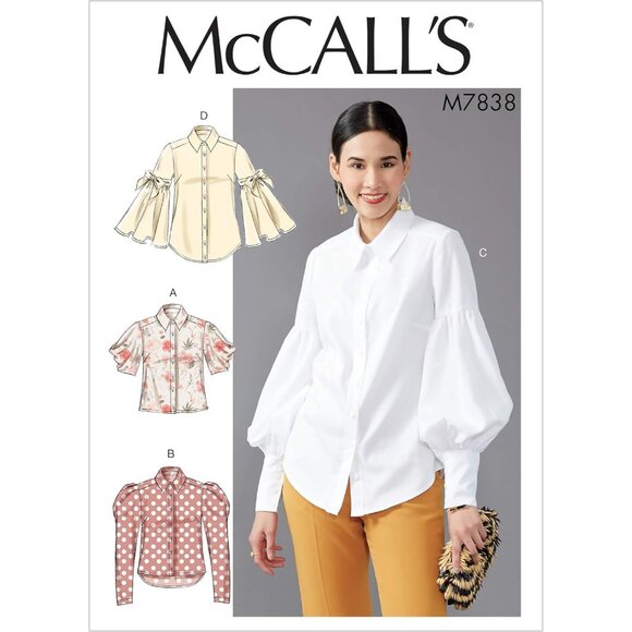 McCalls Sewing Pattern M7838 Misses Loose-Fit Button-Up Puff Sleeve Shirt 6-14 - Picture 1 of 8